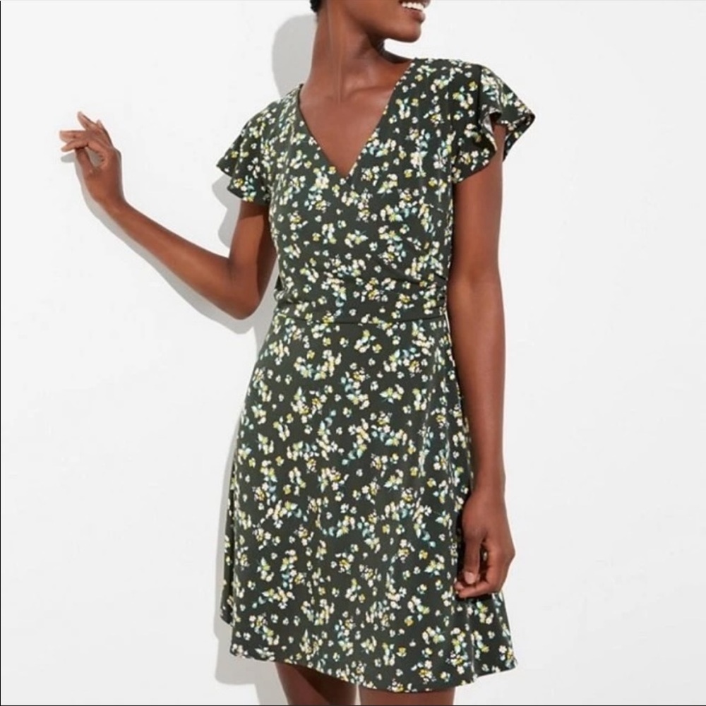Loft Green Wildflower Flutter Wrap Dress